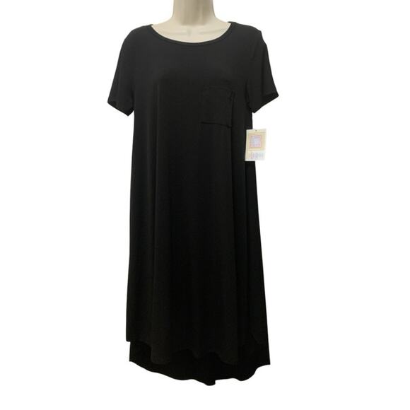 LuLaRoe NOIR Solid Black S Carly Swing Dress High-Low Hem Flattering NEW - Picture 1 of 5